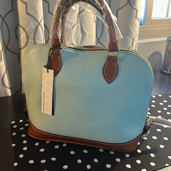 NWT Dooney & Bourke Handbag, Pebble Grain Zip Zip Satchel pale blu e w/ dust bag - Picture 7 of 12